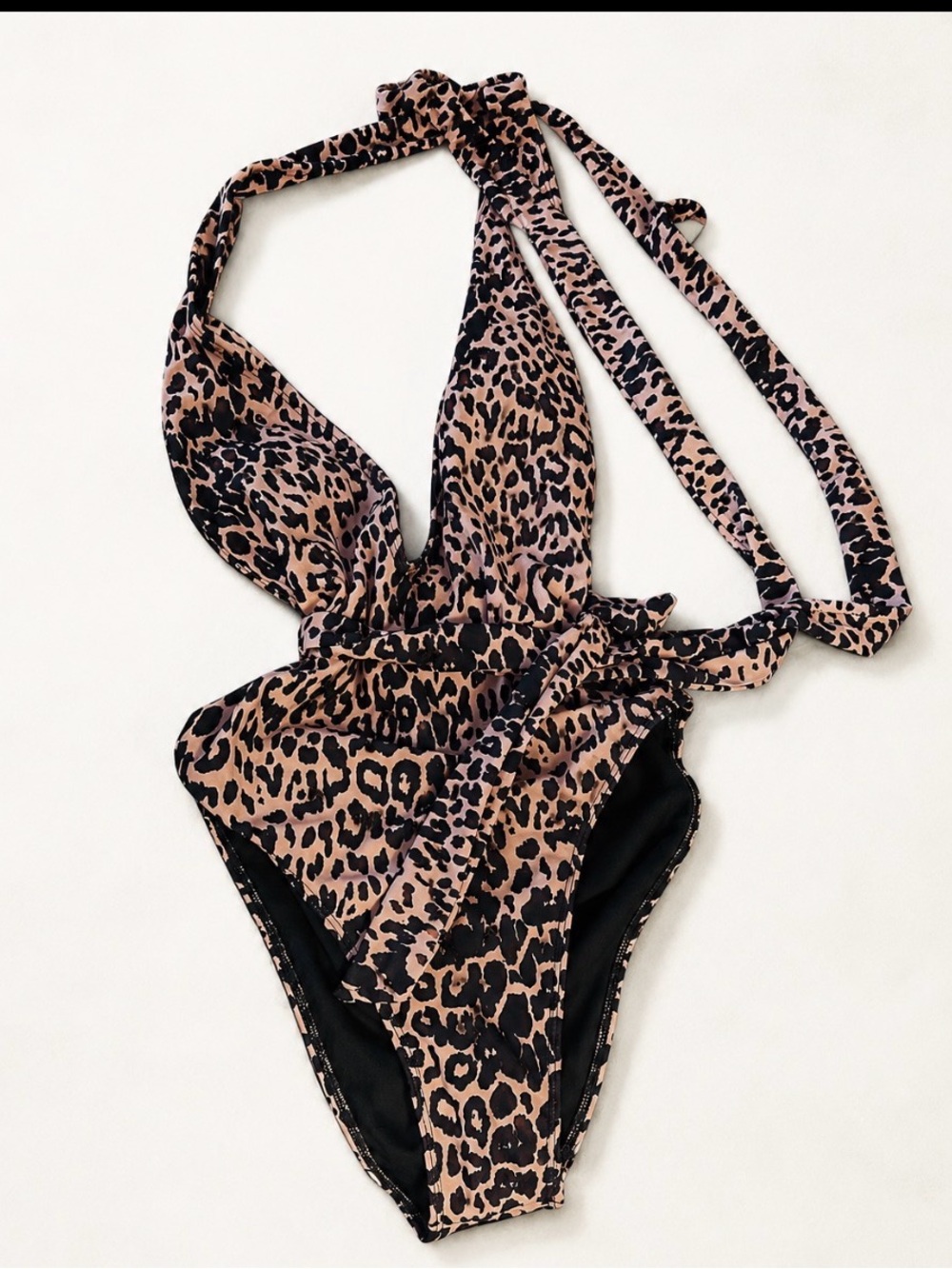 Leopard Print One-Piece Swimsuit - Tan/Black